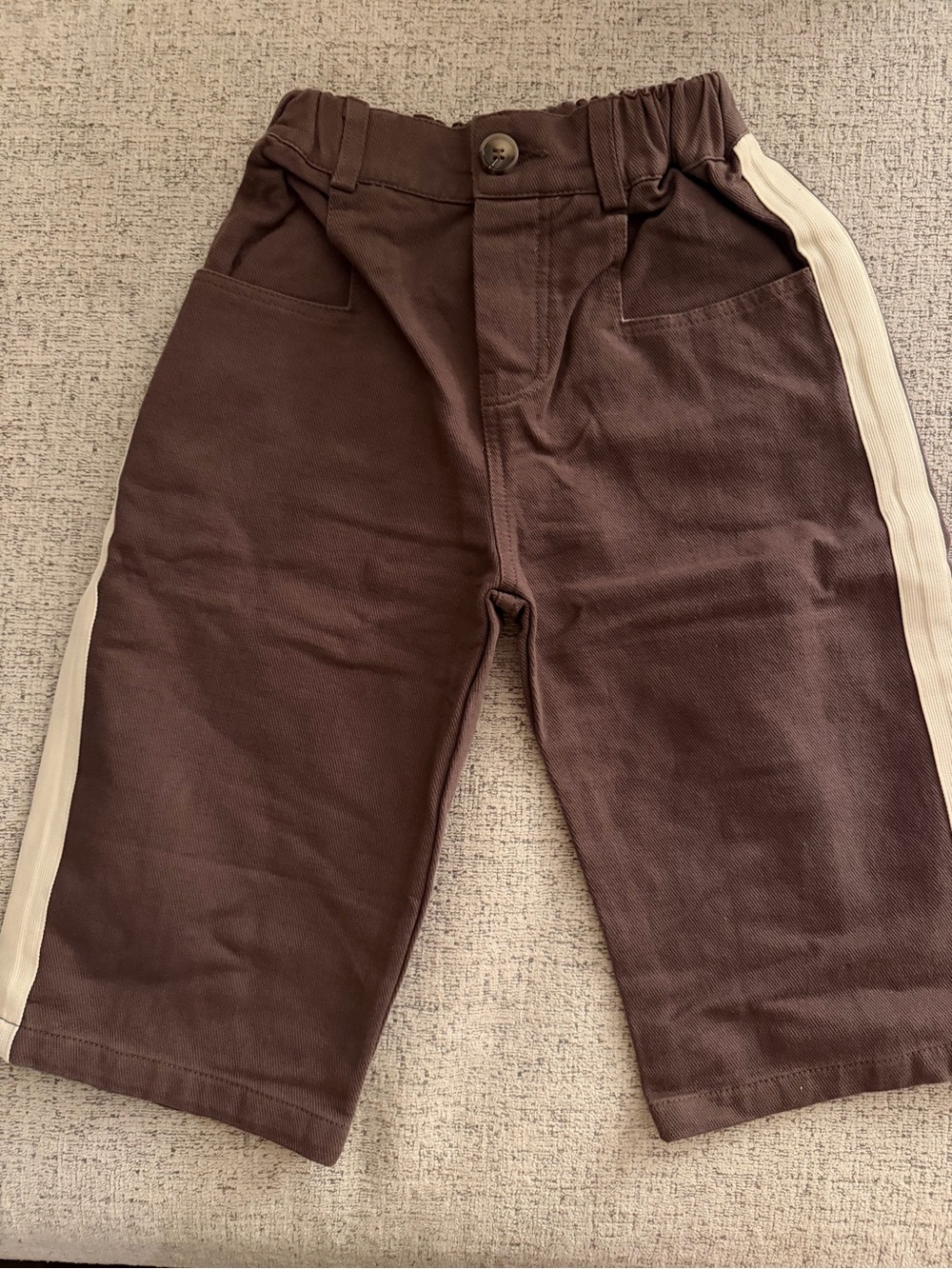 Kids Brown Pull-On Casual Pants with Side Stripe